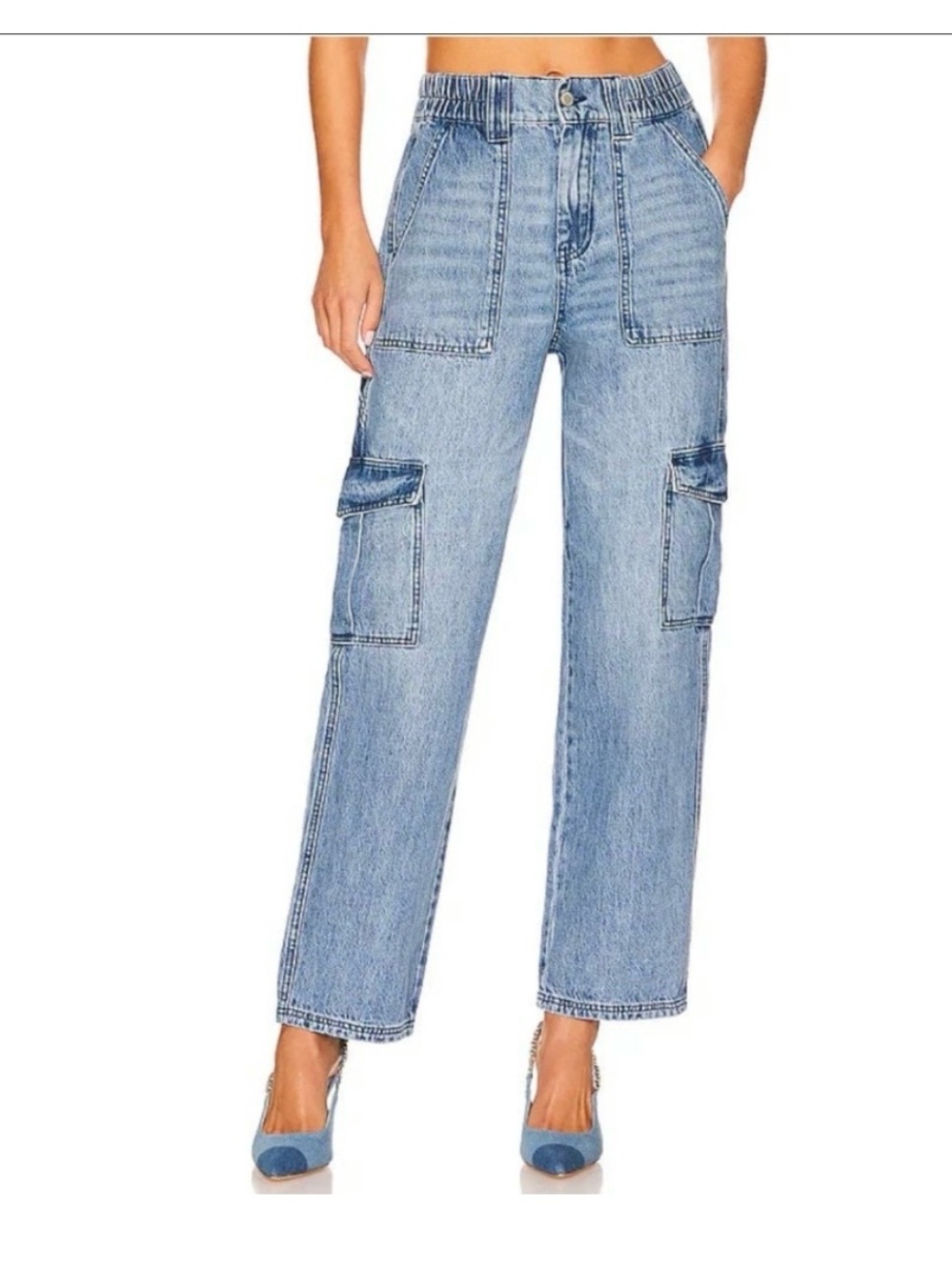 BlankNYC Cargo Jeans Elastic High Waist Wide Leg